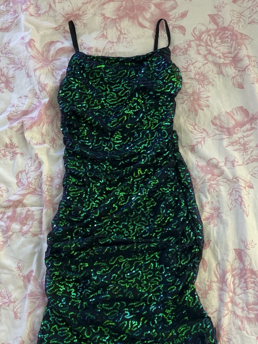 Grace Karin Black Dress with Iridescent Green & Blue Sequins